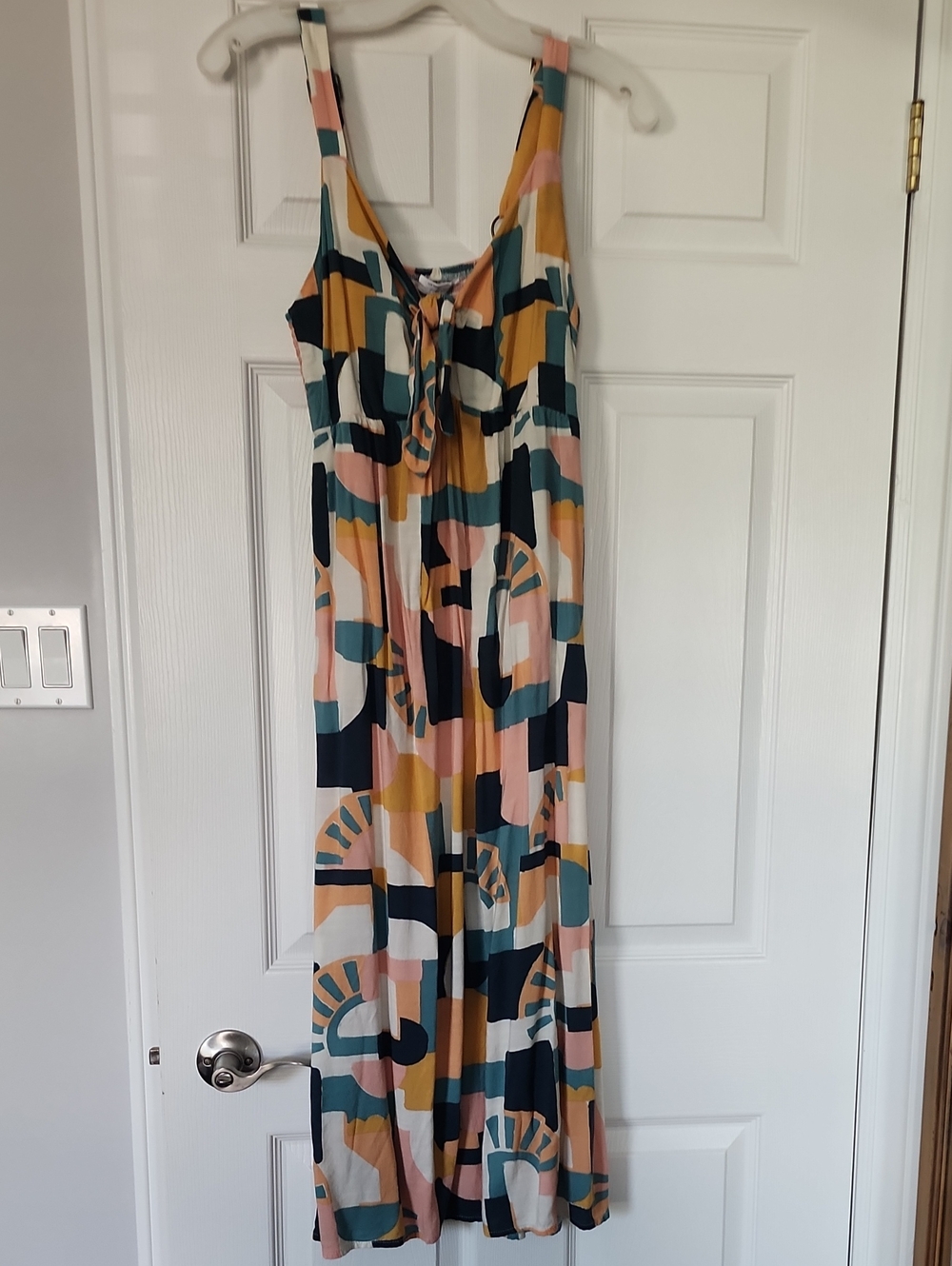O'Neill Striped Tie-Front Maxi Dress in Teal, Mustard, Blush & Navy